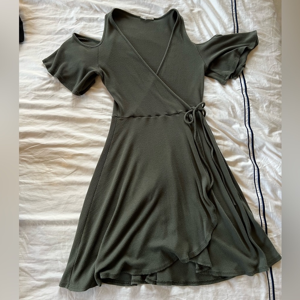 Olive green v neck dress